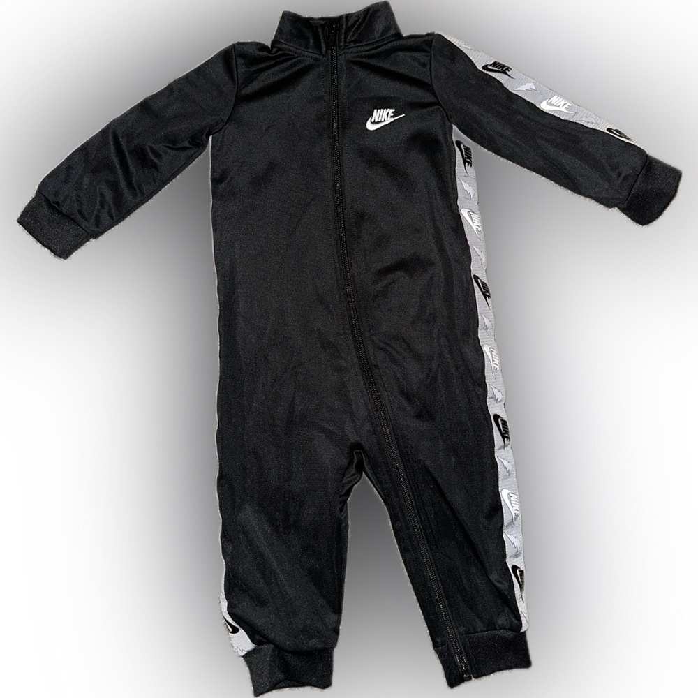 12M Baby Boy Black and Gray Zip-Up Tracksuit Onesie